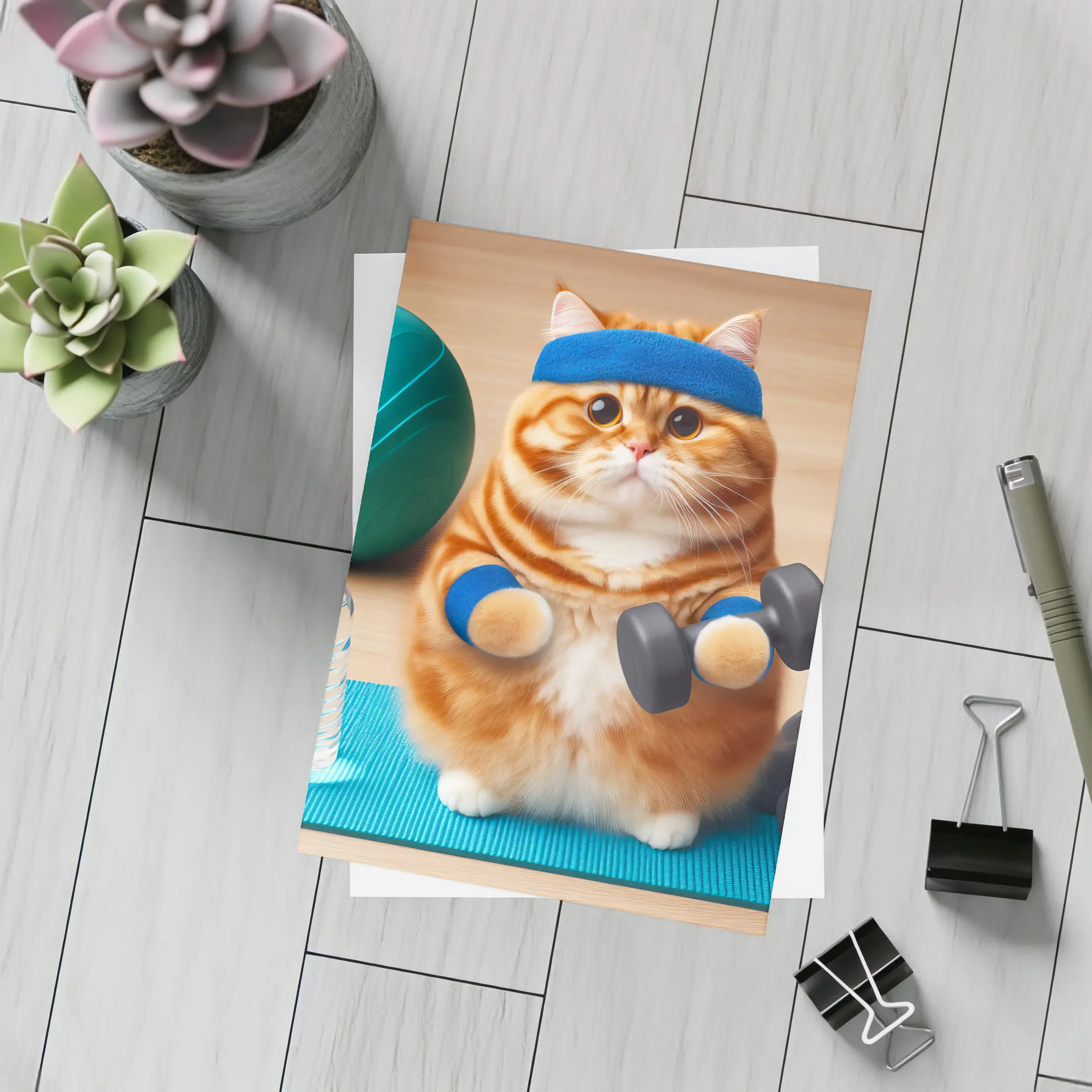 Orange Cat Lifting Dumbbells Gym Workout – Postcards