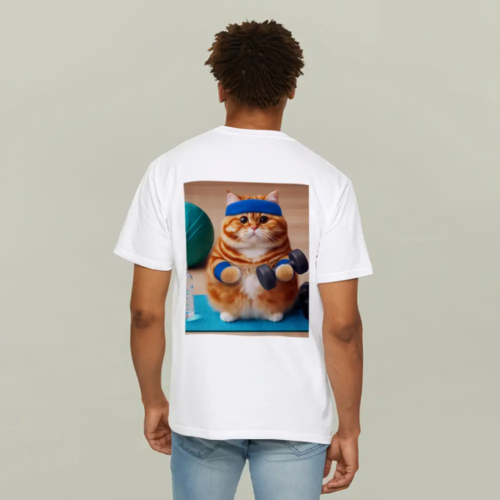Orange Cat Lifting Dumbbells Gym Workout – T-Shirts