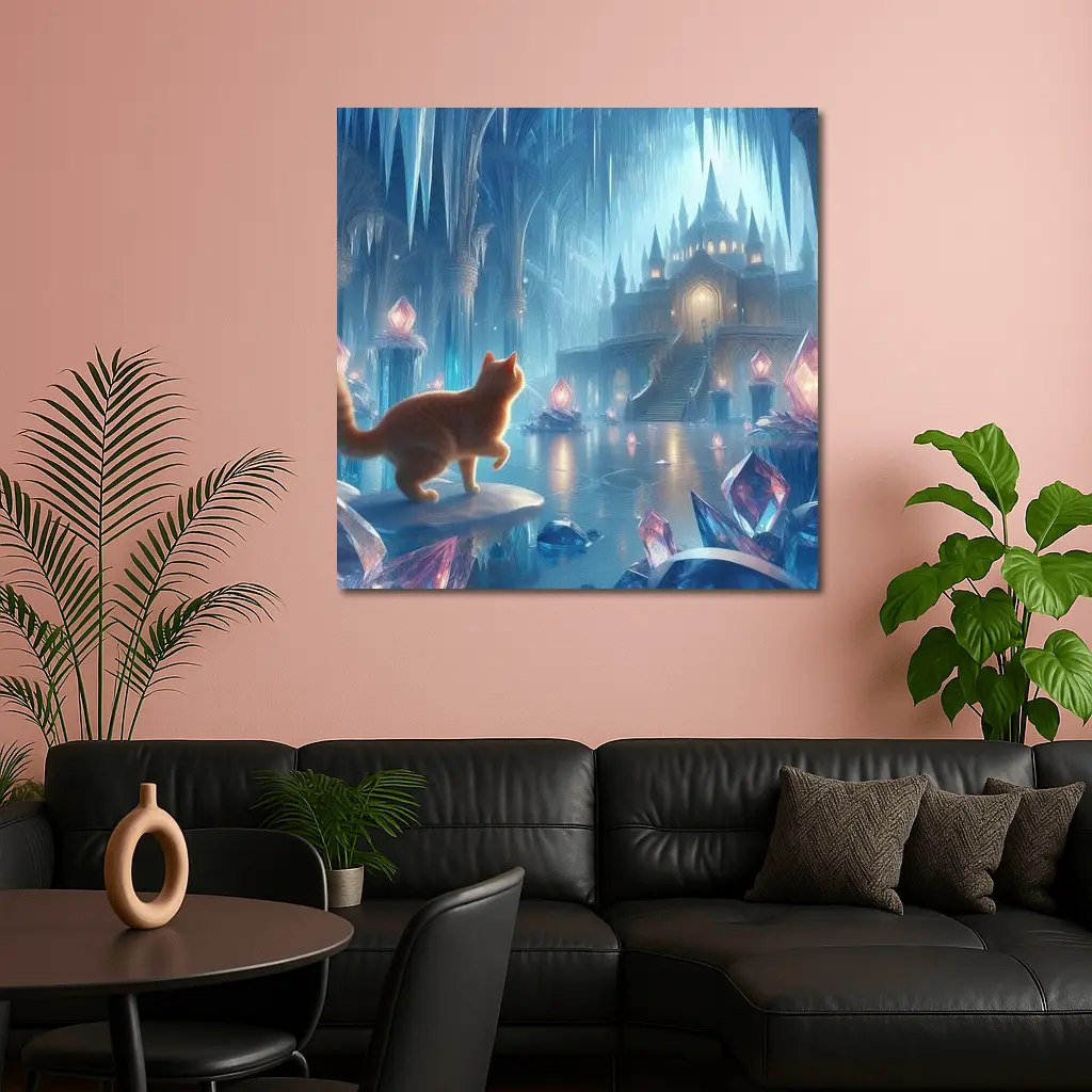 Orange Cat Fantasy Ice Crystal Palace – Wall Art