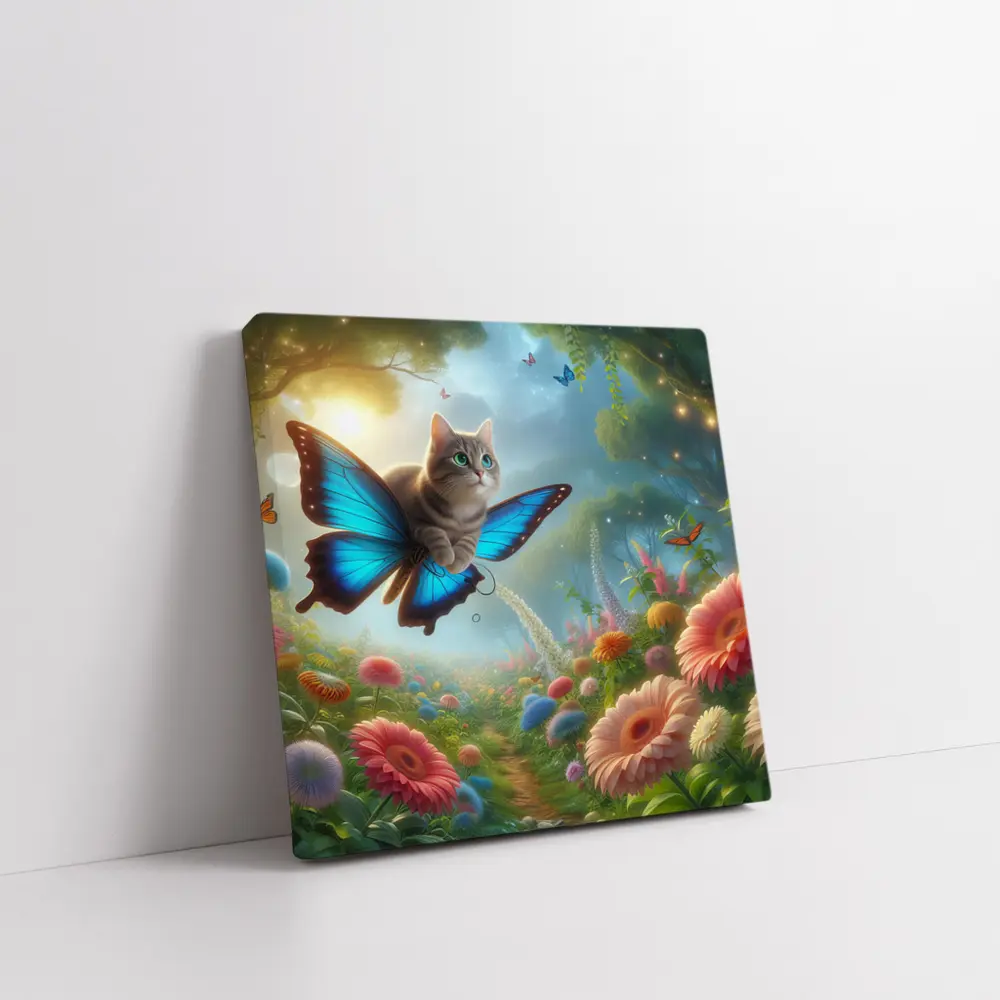 Cat Butterfly Wings Flying Over Fantasy Garden – Wall Art