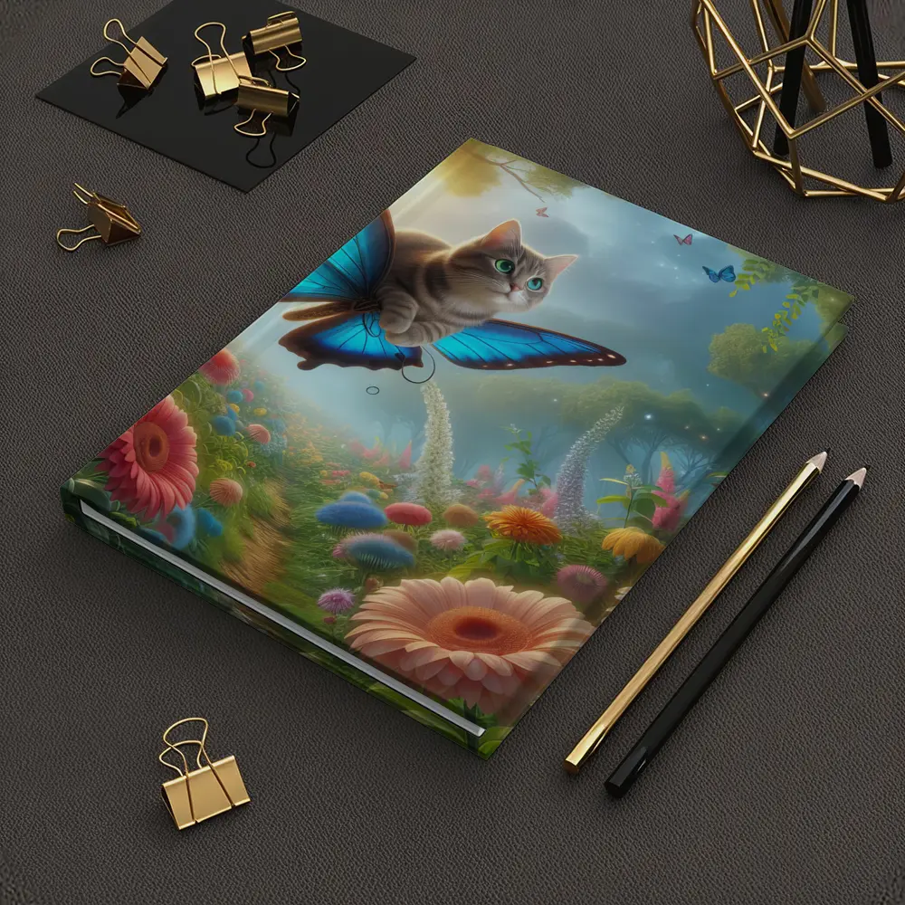 Cat Butterfly Wings Flying Over Fantasy Garden – Notebooks