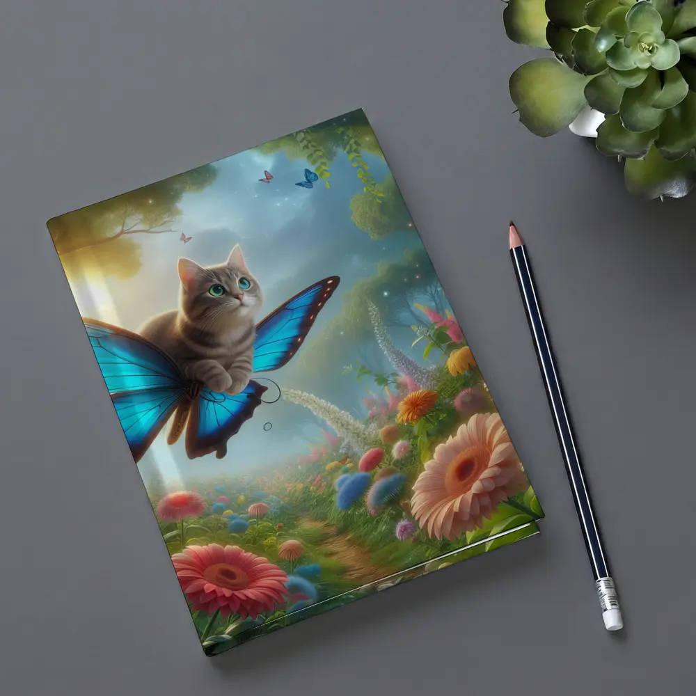 Cat Butterfly Wings Flying Over Fantasy Garden – Notebooks