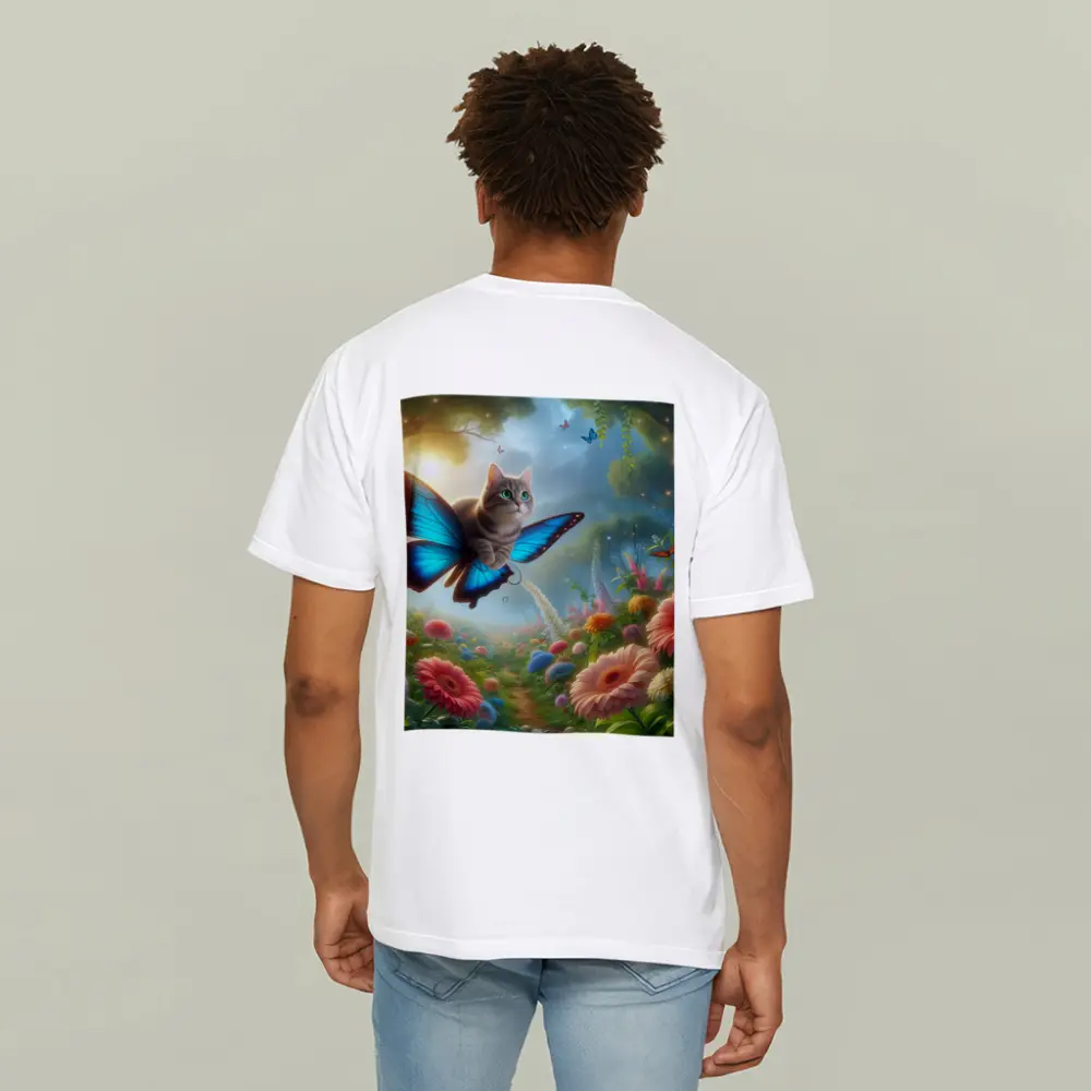 Cat Butterfly Wings Flying Over Fantasy Garden – T-Shirts