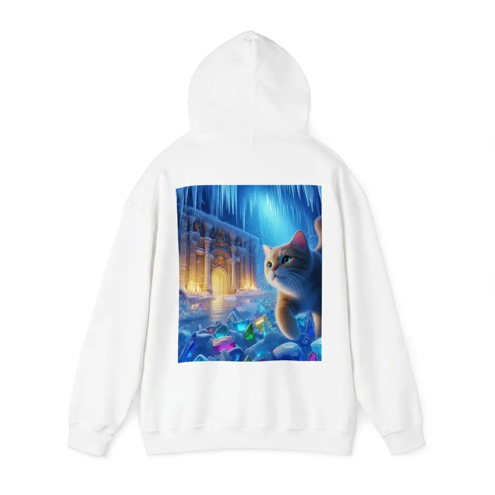 Cute Cat Exploring Frozen Crystal Ice Palace – Hoodies