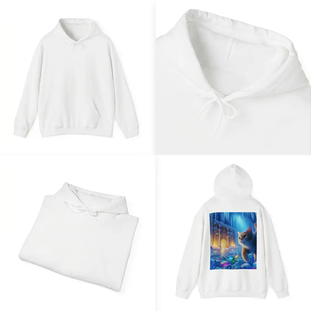 Cute Cat Exploring Frozen Crystal Ice Palace – Hoodies