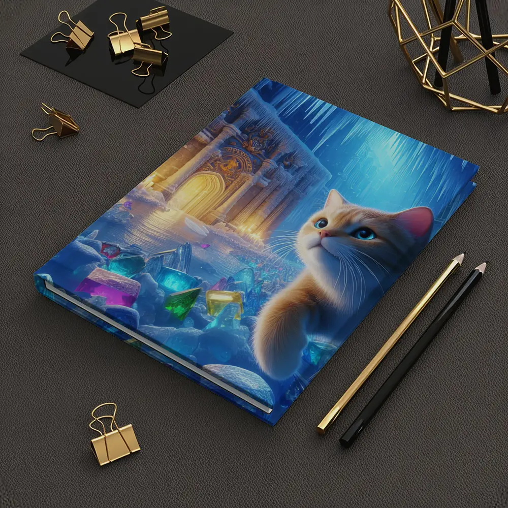 Cute Cat Exploring Frozen Crystal Ice Palace – Notebooks