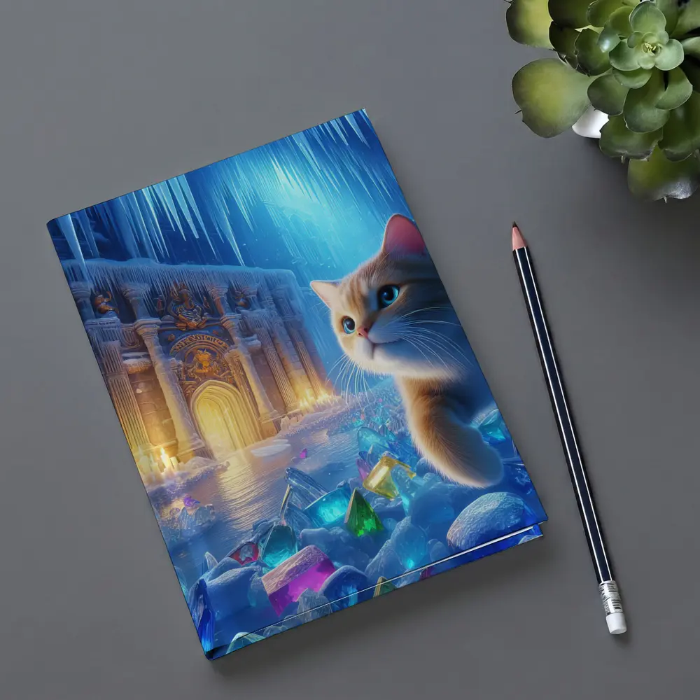 Cute Cat Exploring Frozen Crystal Ice Palace – Notebooks