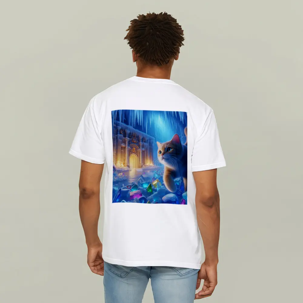 Cute Cat Exploring Frozen Crystal Ice Palace – T-Shirts