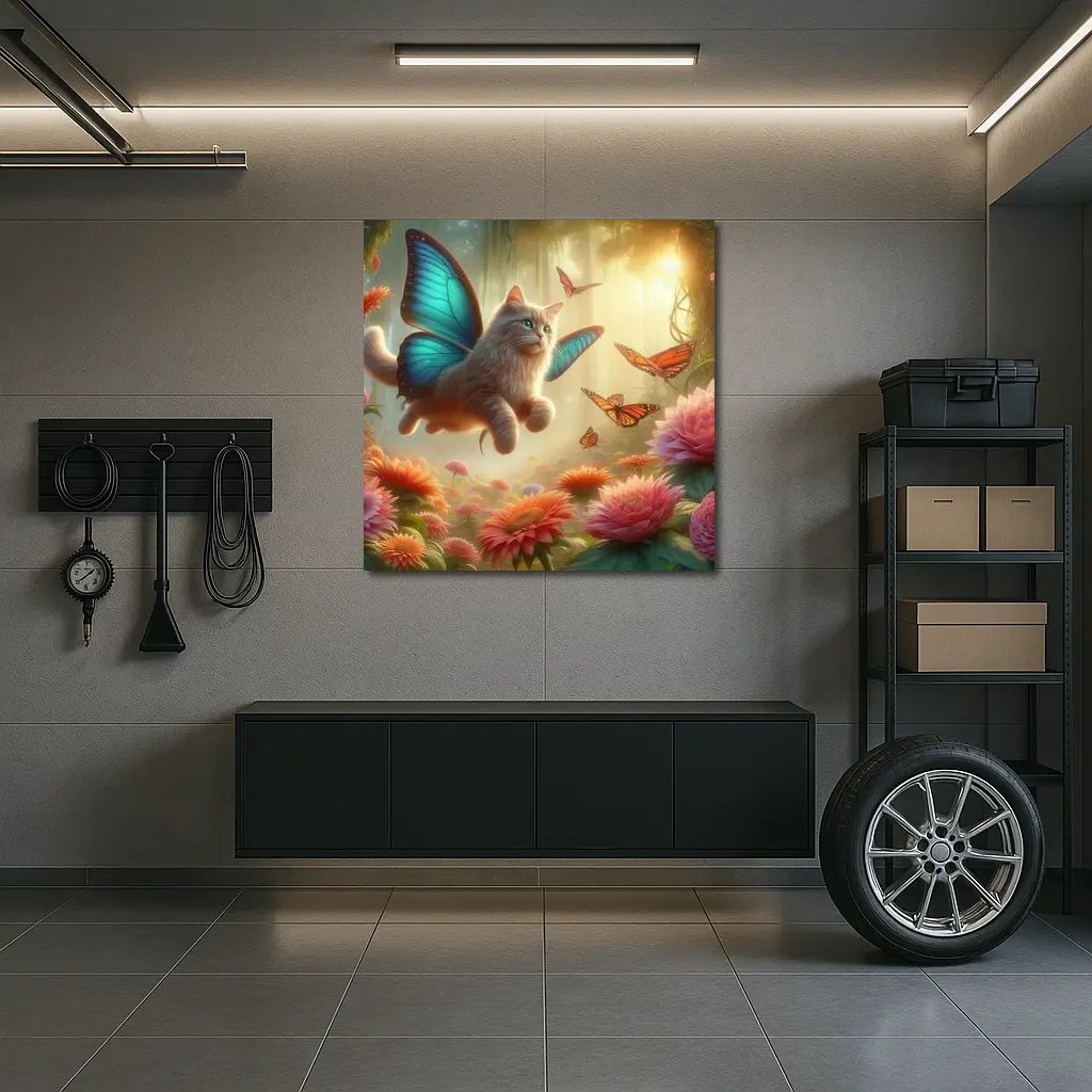 Fantasy Cat Butterfly Wings Floral Forest – Wall Art
