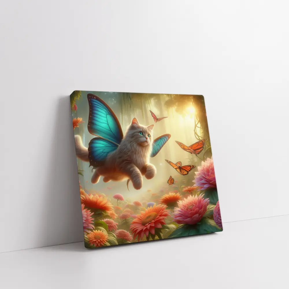 Fantasy Cat Butterfly Wings Floral Forest – Wall Art