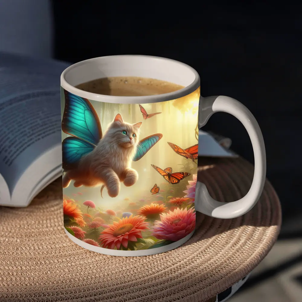 Fantasy Cat Butterfly Wings Floral Forest – Mugs