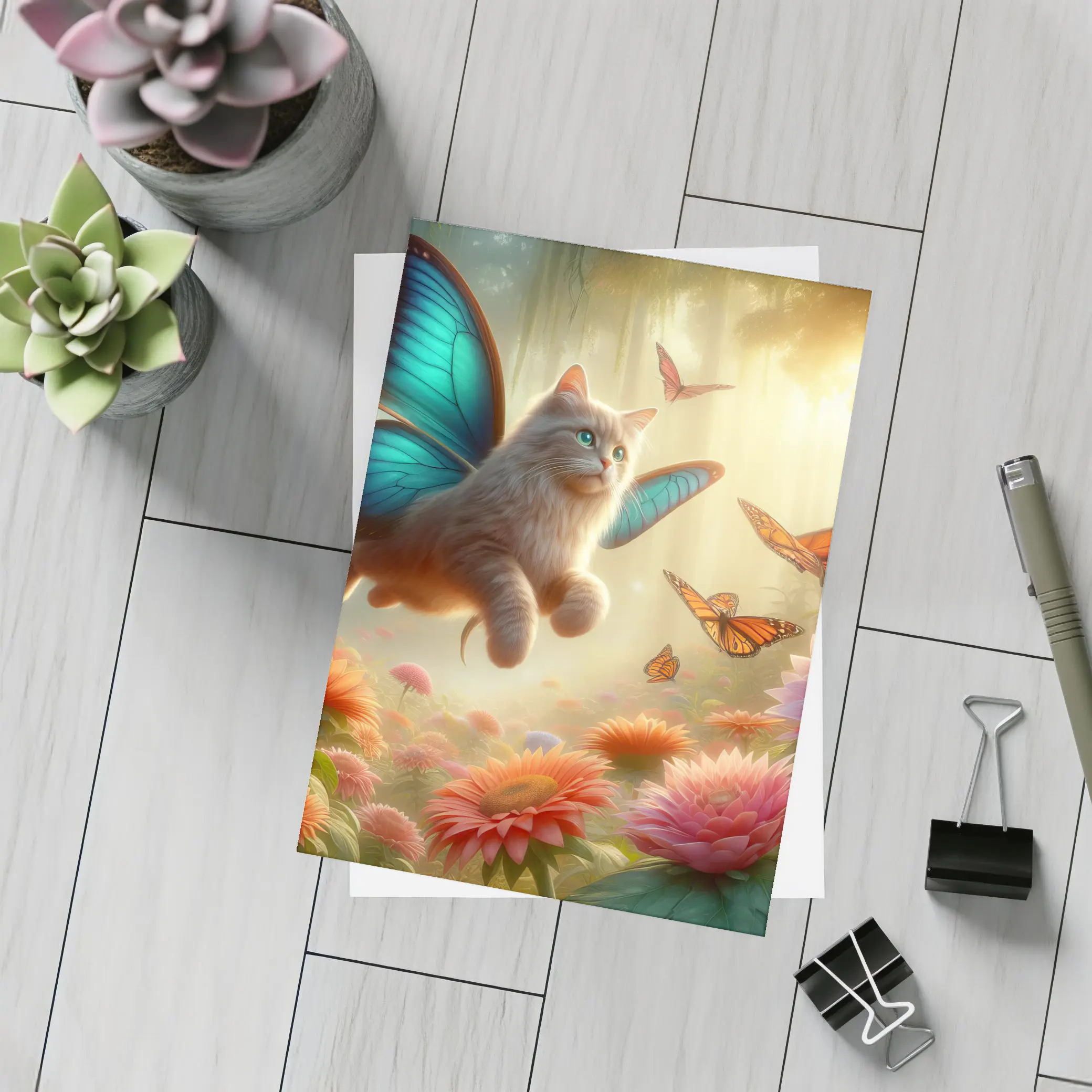 Fantasy Cat Butterfly Wings Floral Forest – Postcards