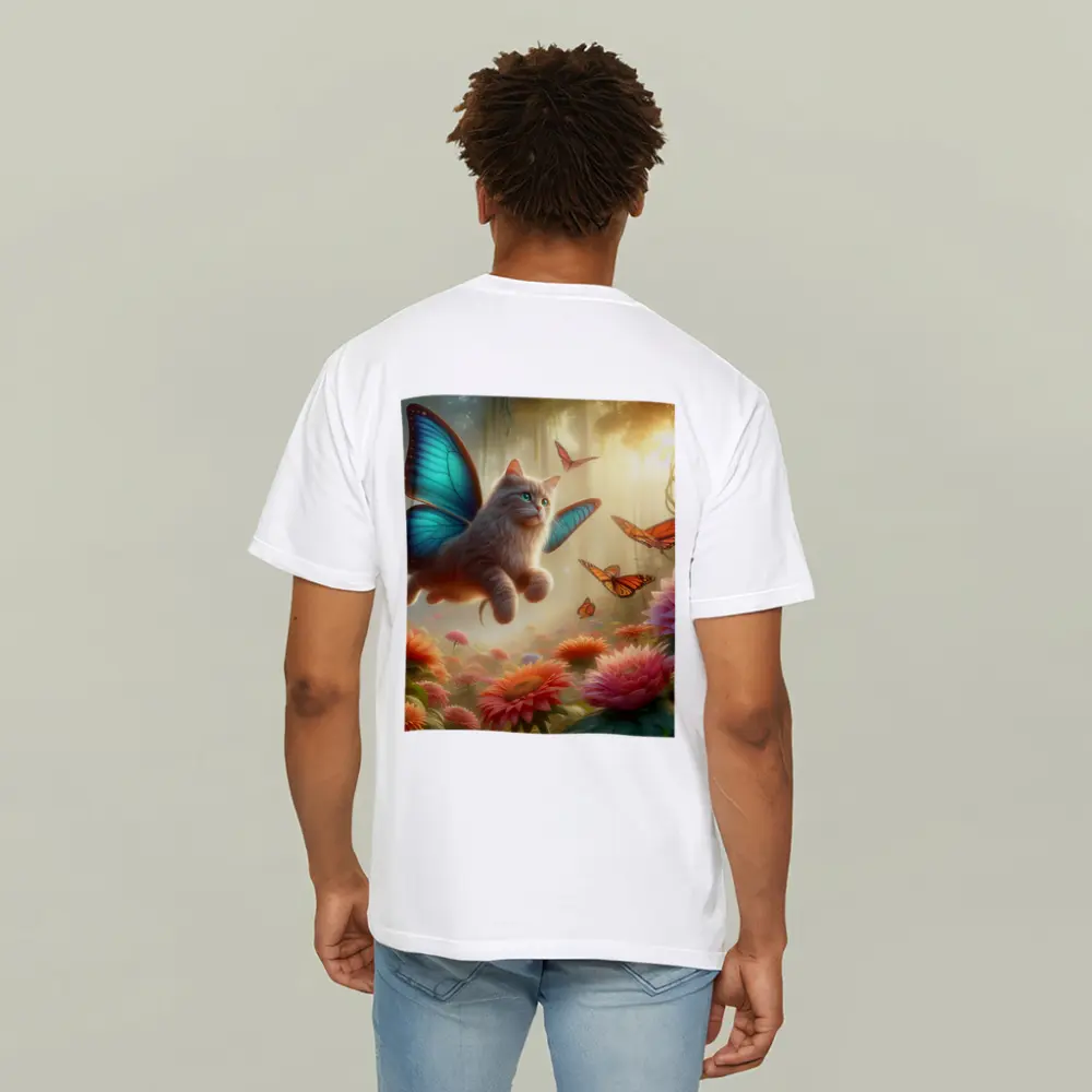 Fantasy Cat Butterfly Wings Floral Forest – T-Shirts