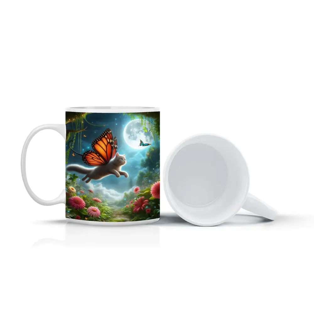 Gray Cat Butterfly Wings Fantasy Moon Garden – Mugs