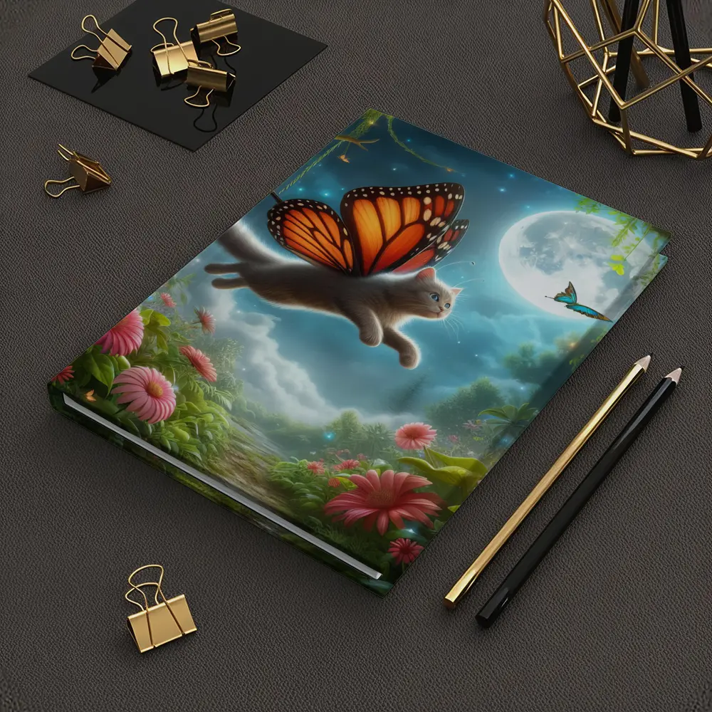 Gray Cat Butterfly Wings Fantasy Moon Garden – Notebooks