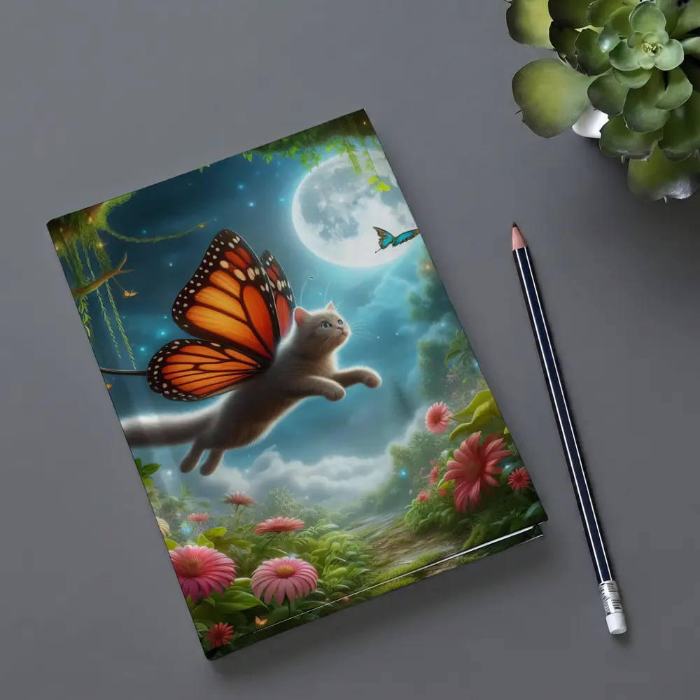 Gray Cat Butterfly Wings Fantasy Moon Garden – Notebooks