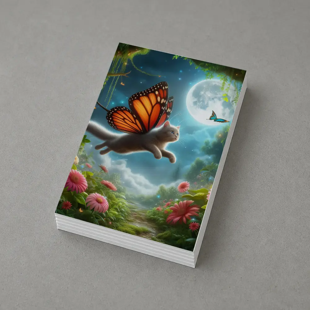 Gray Cat Butterfly Wings Fantasy Moon Garden – Postcards