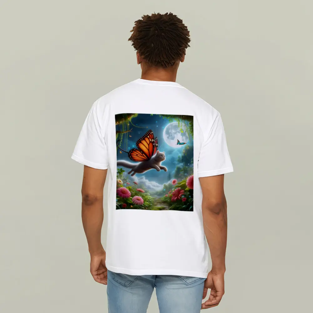 Gray Cat Butterfly Wings Fantasy Moon Garden – T-Shirts