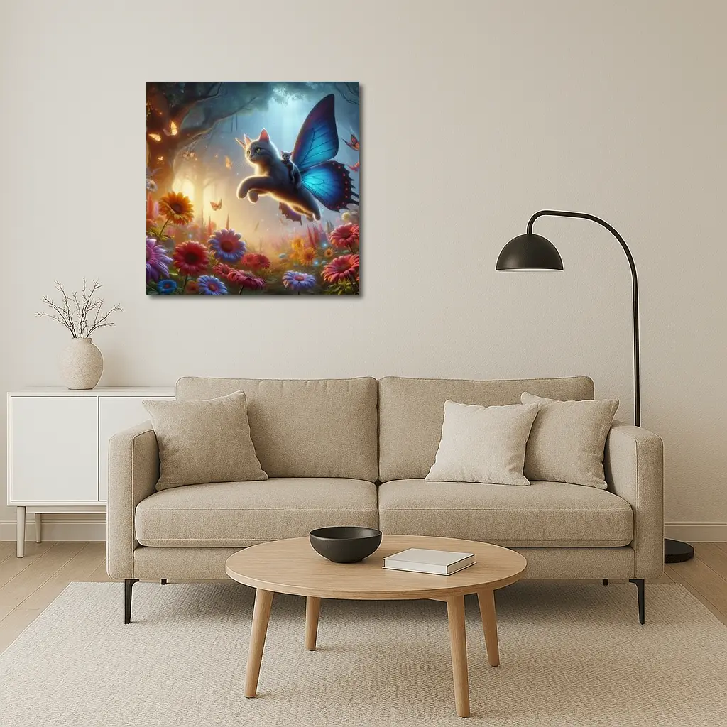 Flying Cat Butterfly Wings Enchanted Forest – Wall Art