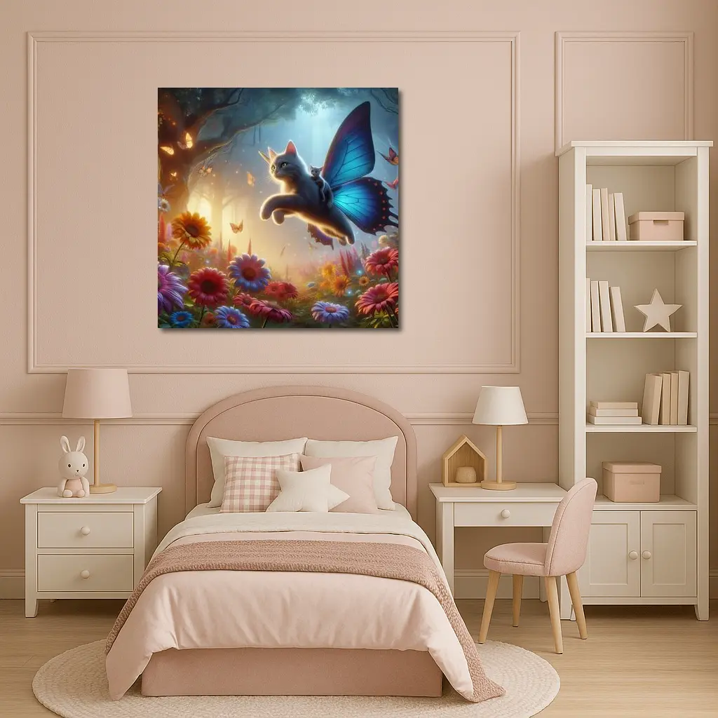 Flying Cat Butterfly Wings Enchanted Forest – Wall Art