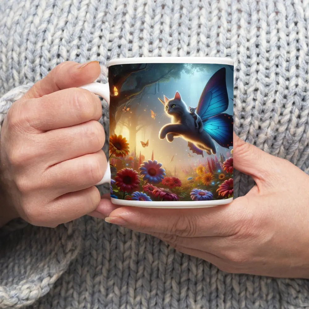 Flying Cat Butterfly Wings Enchanted Forest – Mugs