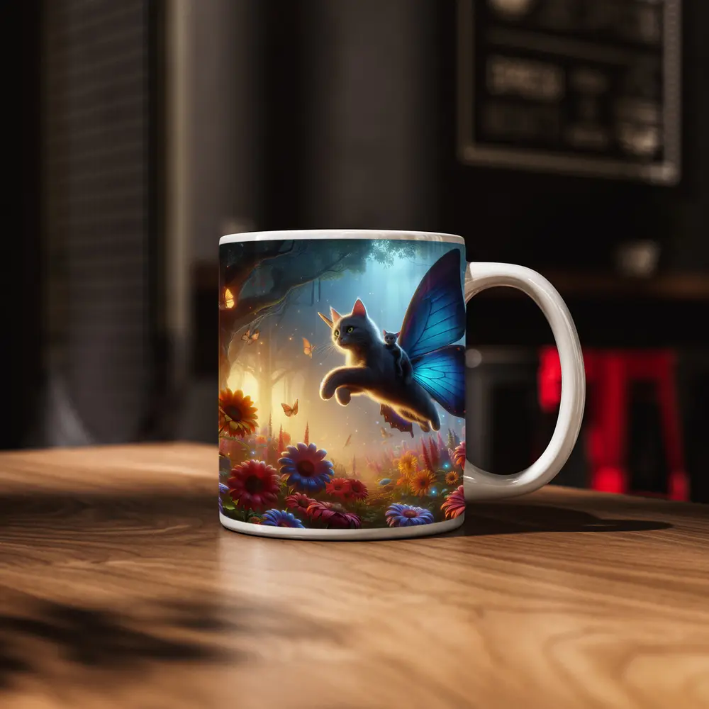 Flying Cat Butterfly Wings Enchanted Forest – Mugs