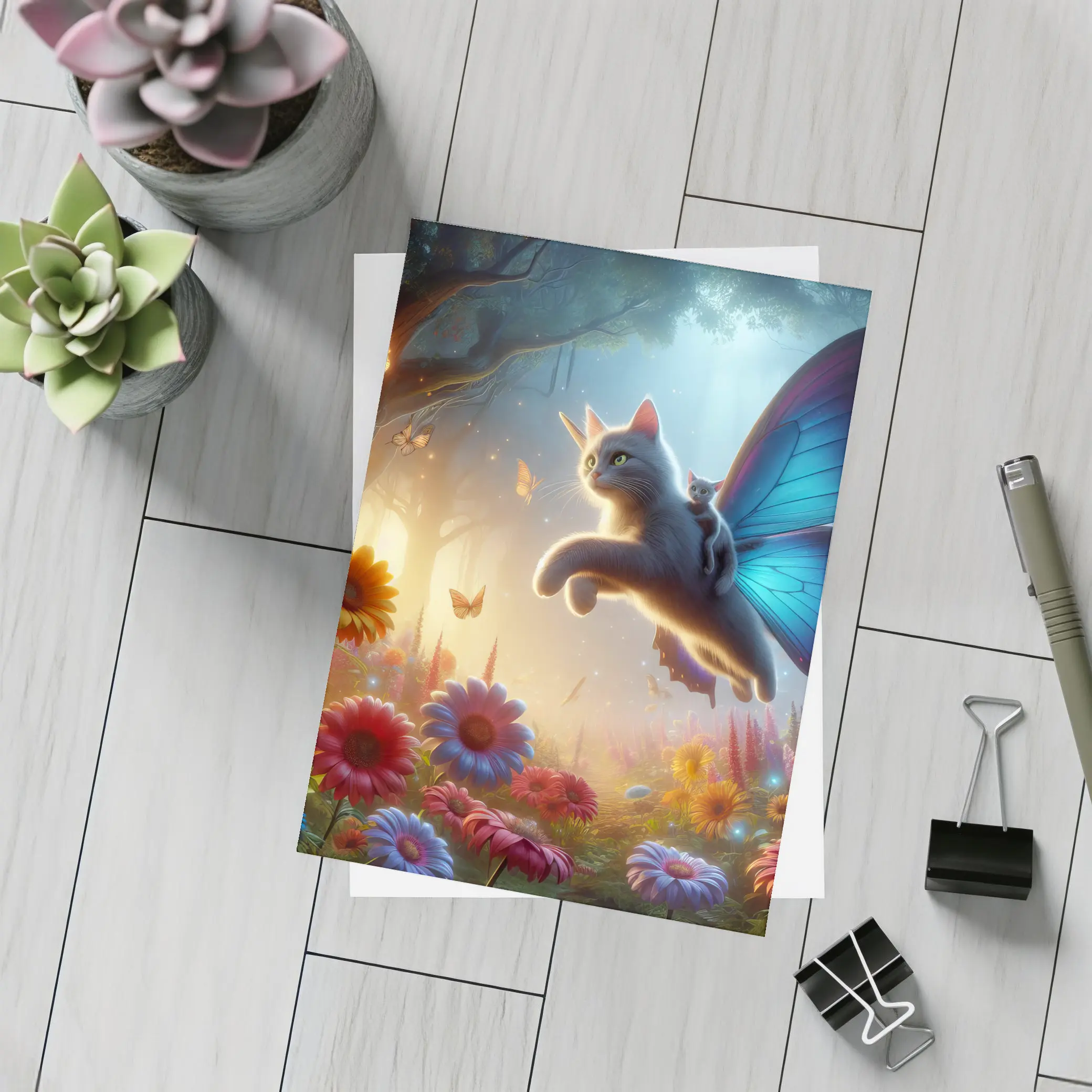 Flying Cat Butterfly Wings Enchanted Forest – Postcards