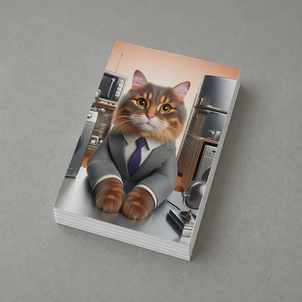 Gray Cat in Suit Surrounded by Appliances – Postcards