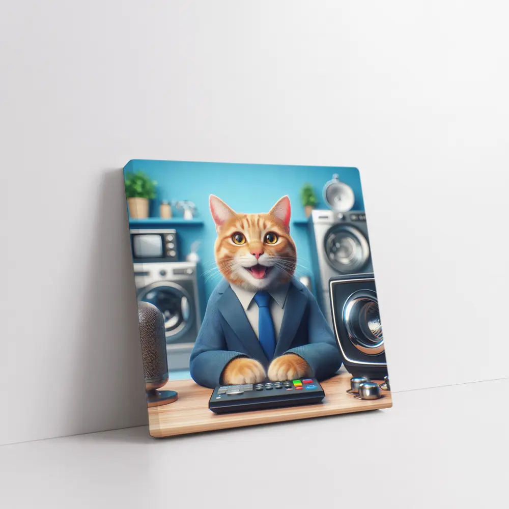 Orange Cat in Suit at Office Desk – Wall Art