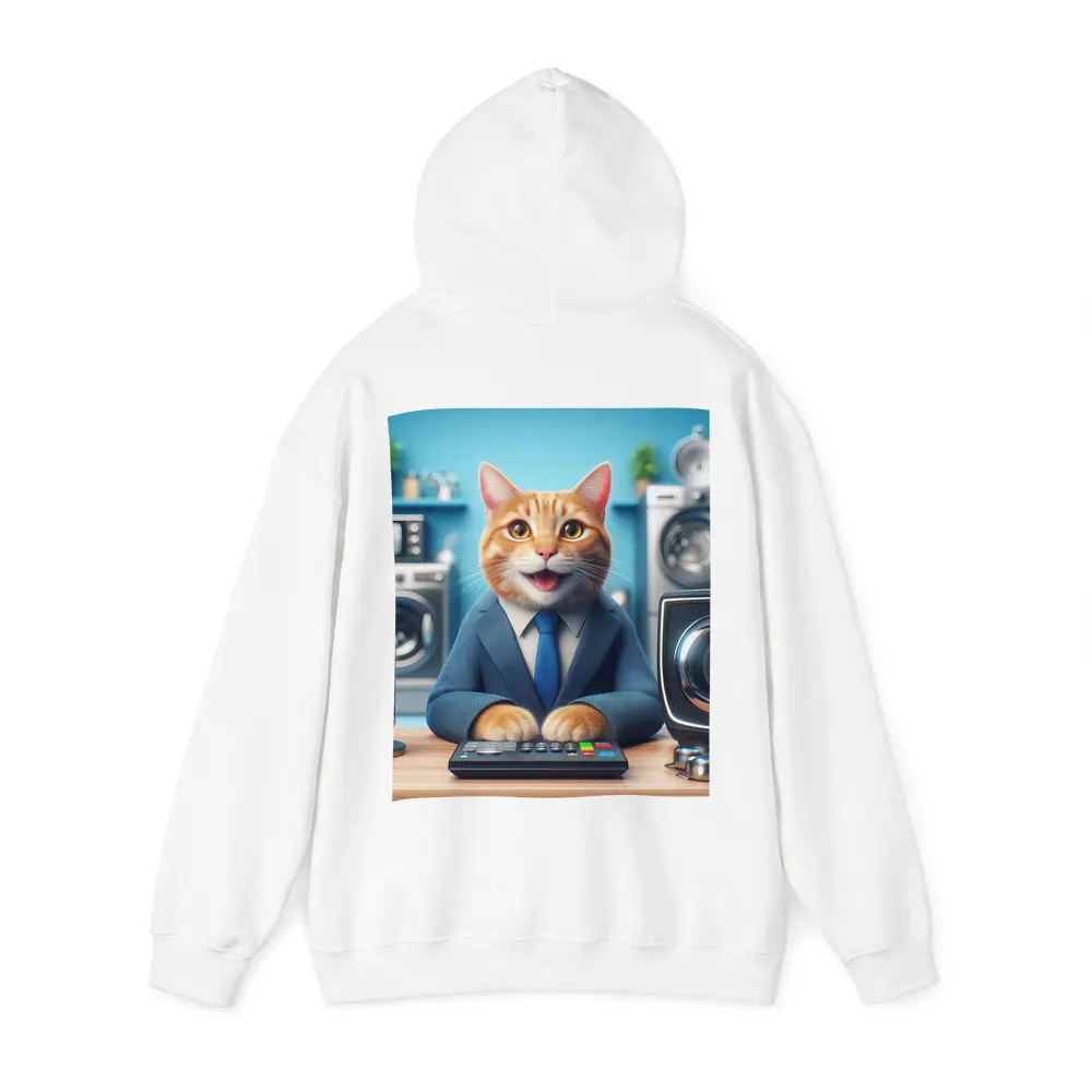 Orange Cat in Suit at Office Desk – Hoodies