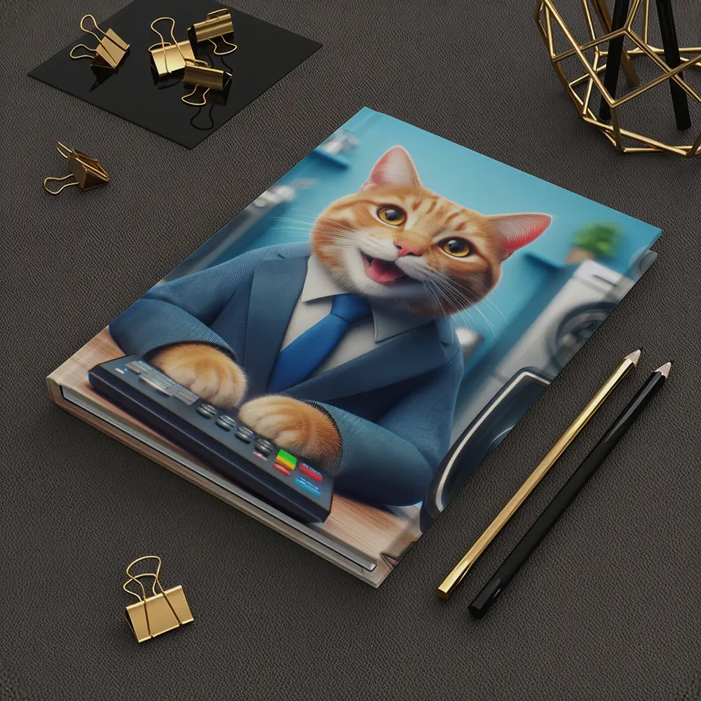 Orange Cat in Suit at Office Desk – Notebooks