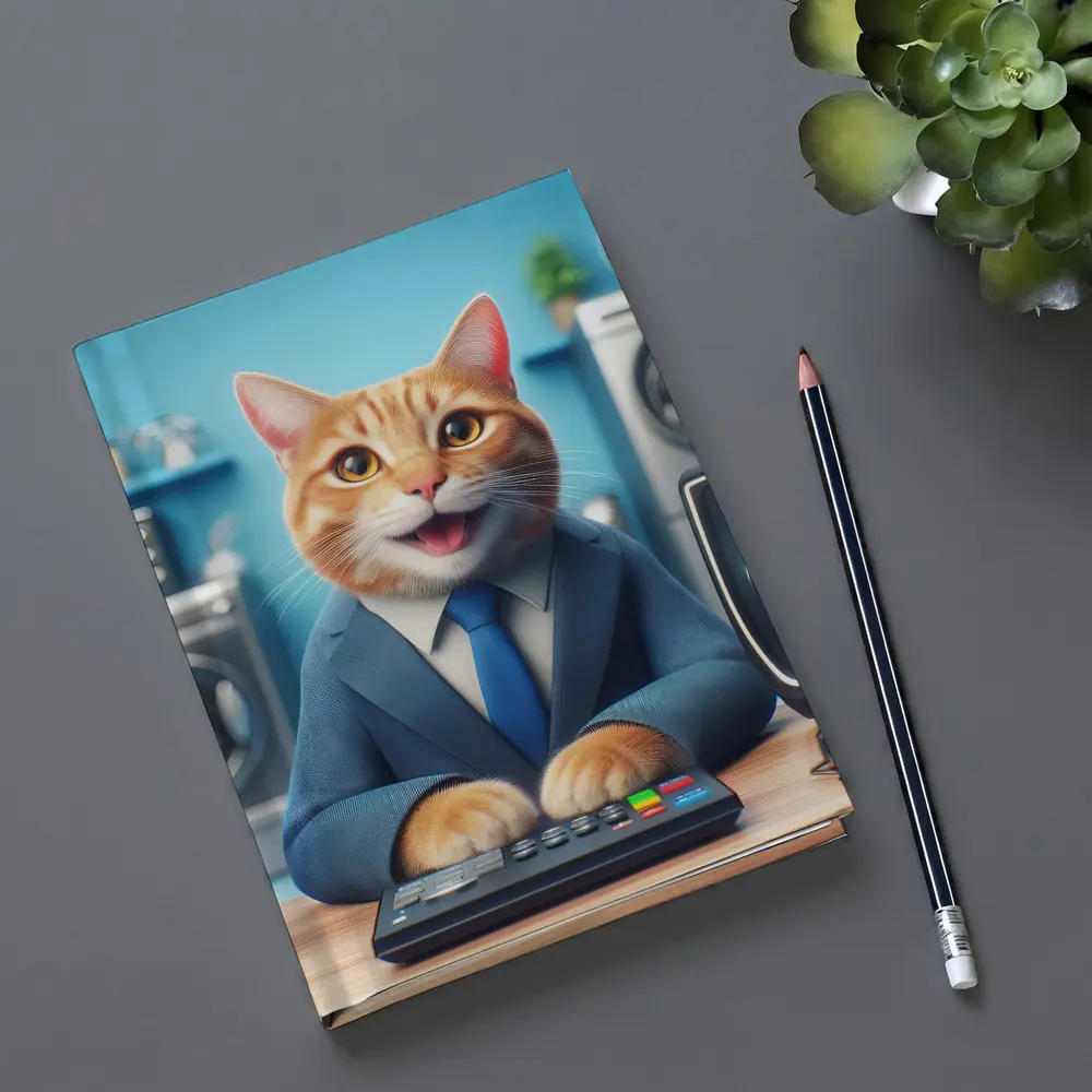 Orange Cat in Suit at Office Desk – Notebooks