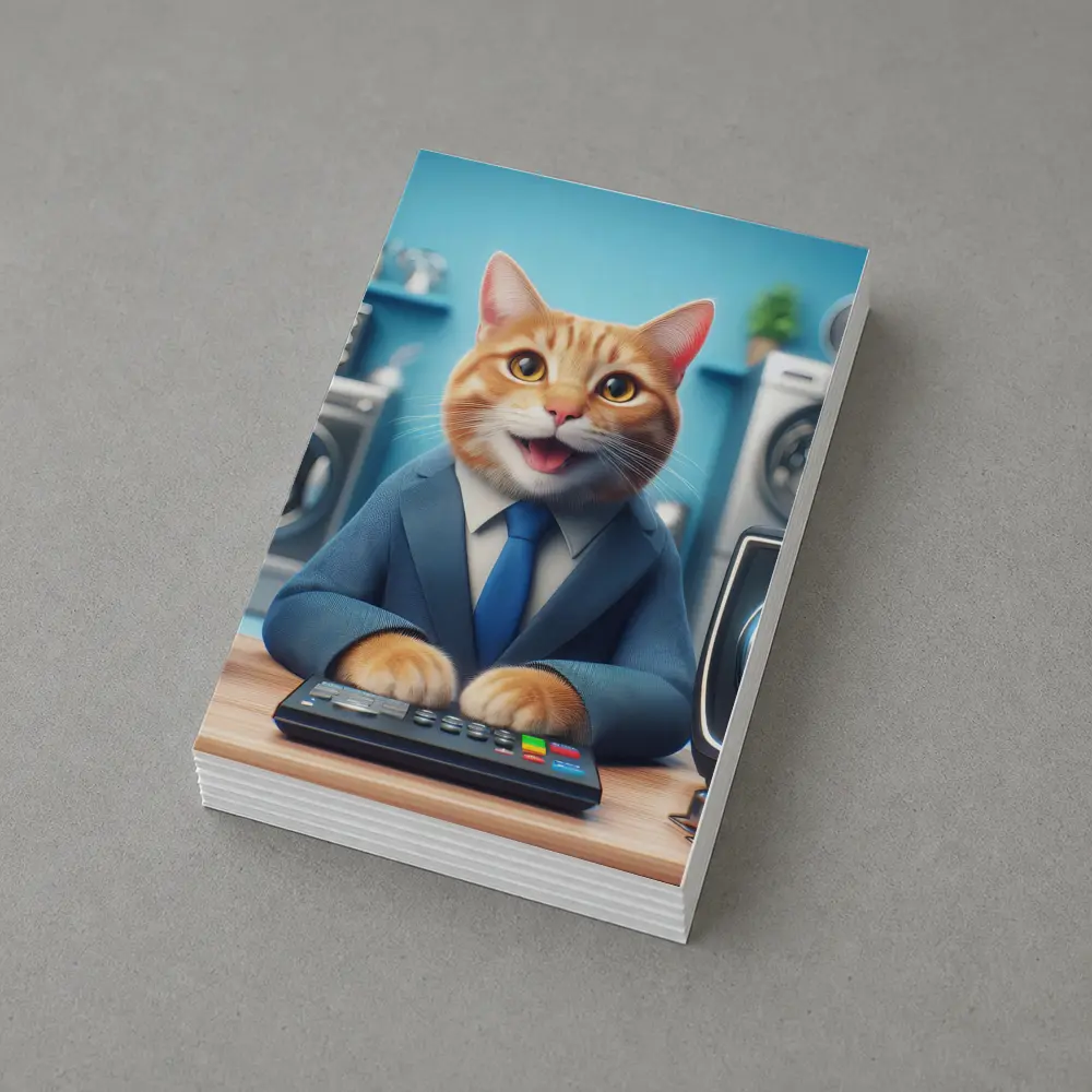 Orange Cat in Suit at Office Desk – Postcards