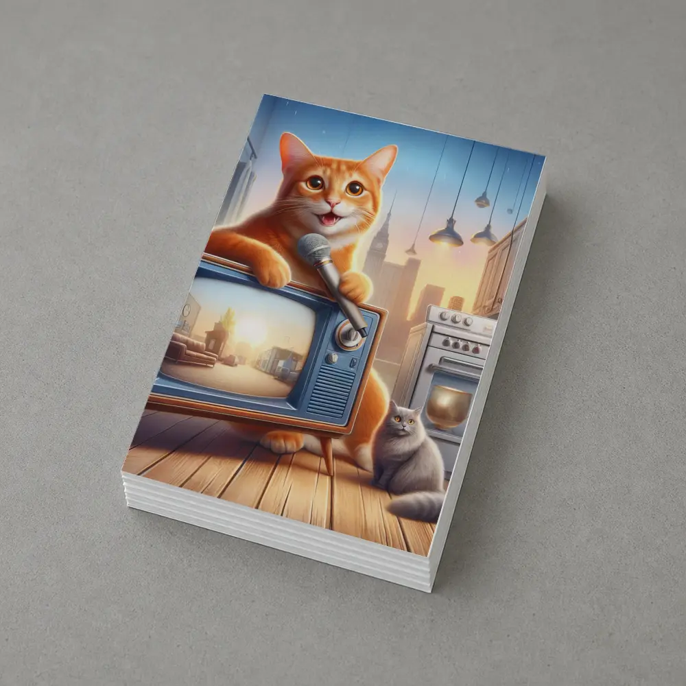 Orange Tabby Cat Singing Retro TV Kitchen – Postcards