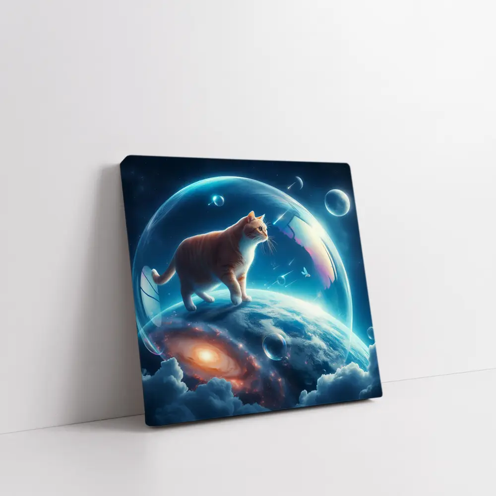 Orange Cat Standing on Cosmic Planet Space – Wall Art