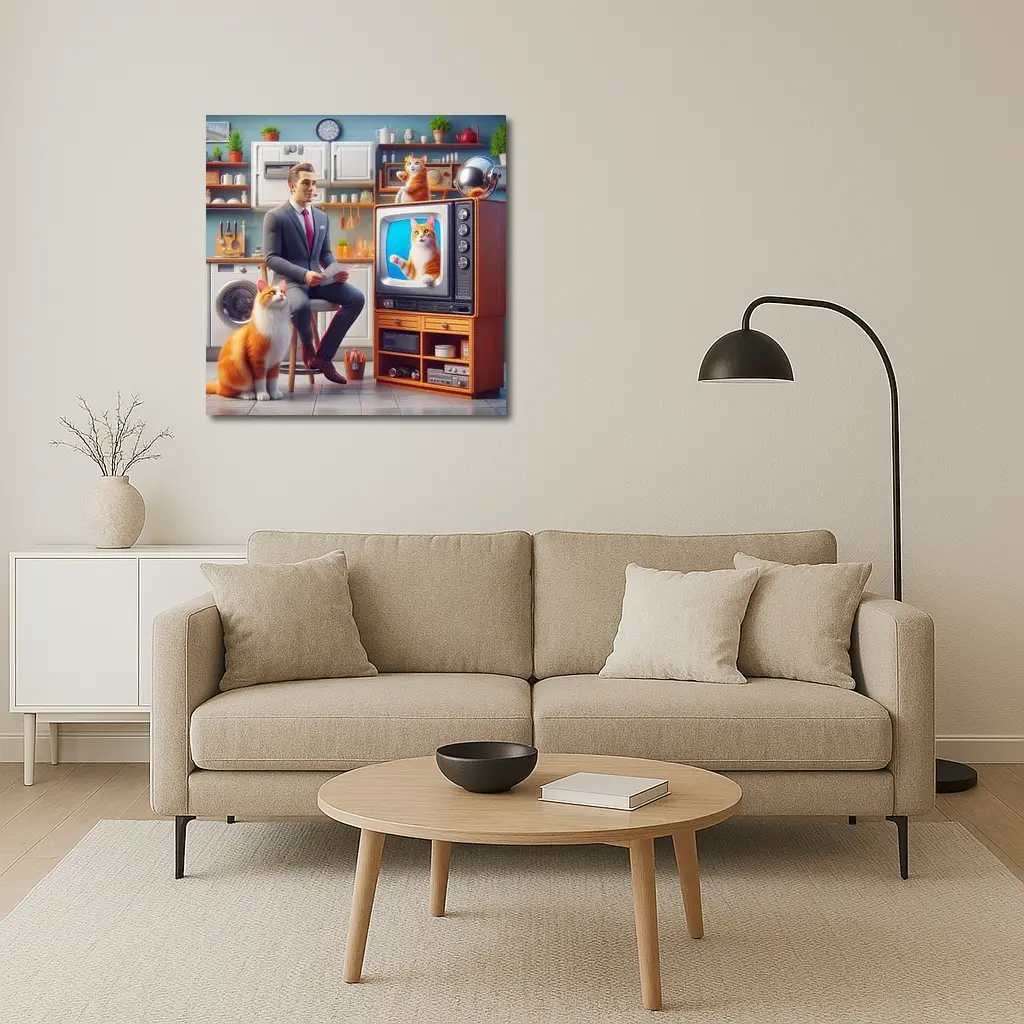 Ginger Cat Man Retro Kitchen Scene – Wall Art