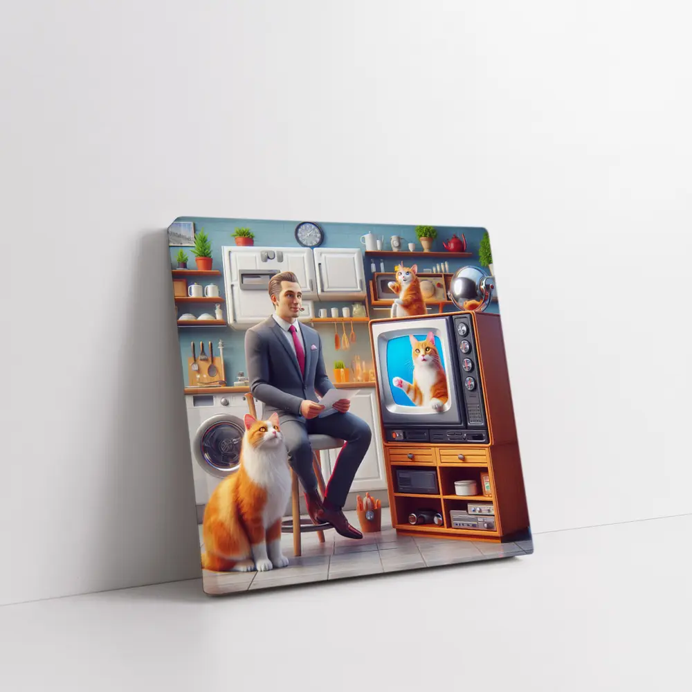 Ginger Cat Man Retro Kitchen Scene – Wall Art