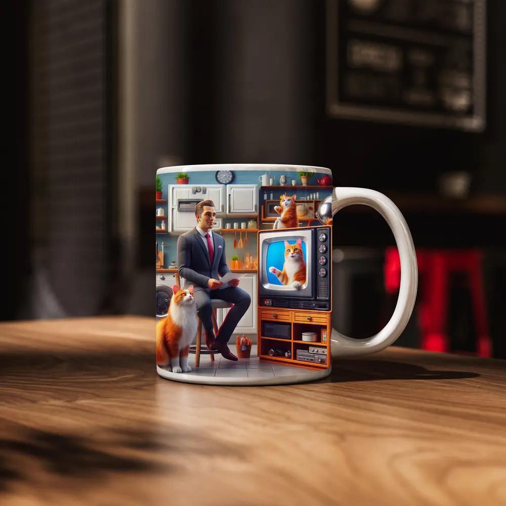 Ginger Cat Man Retro Kitchen Scene – Mugs