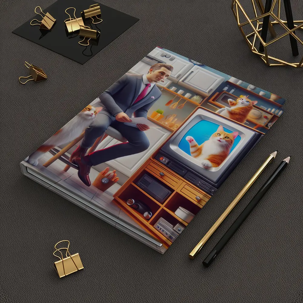 Ginger Cat Man Retro Kitchen Scene – Notebooks
