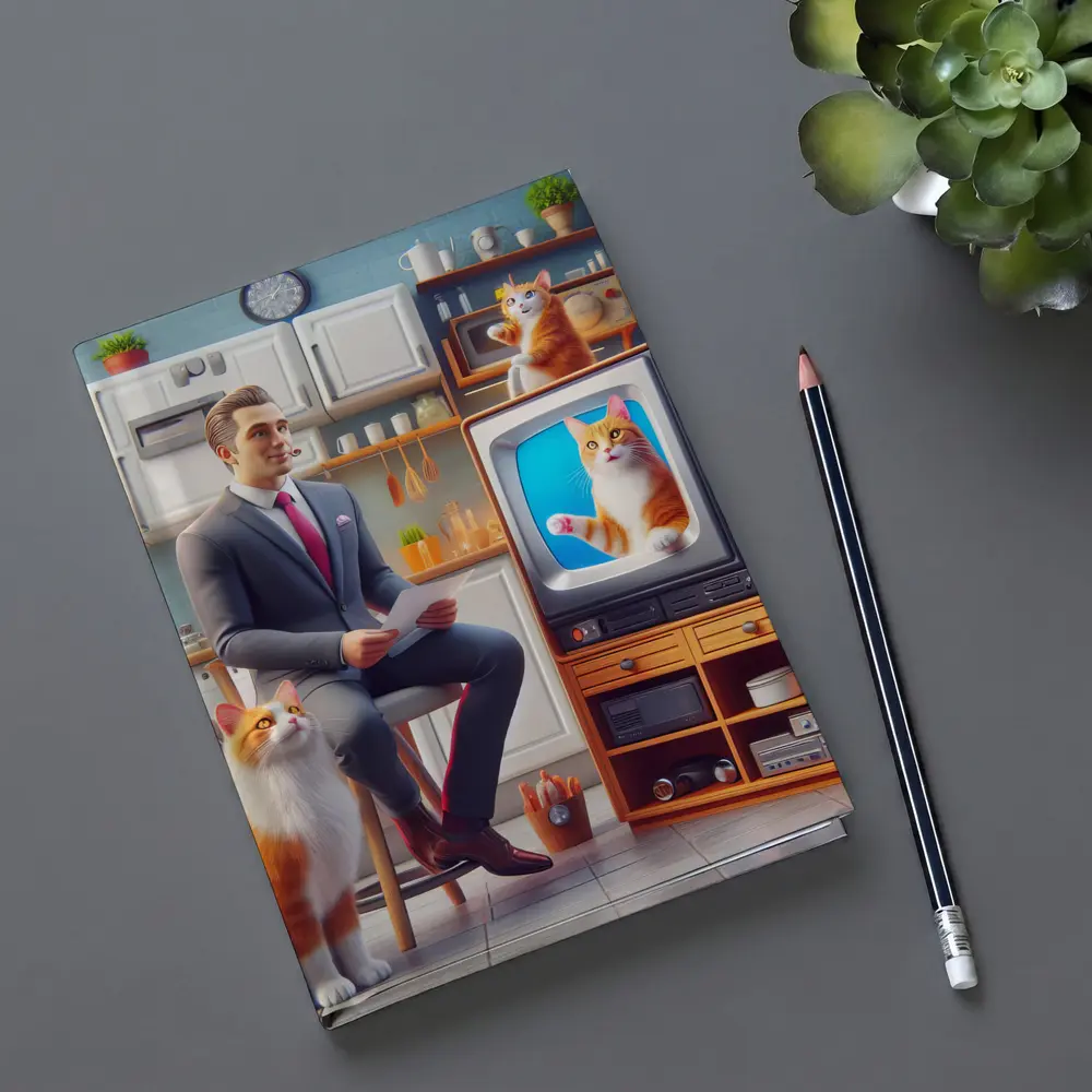 Ginger Cat Man Retro Kitchen Scene – Notebooks