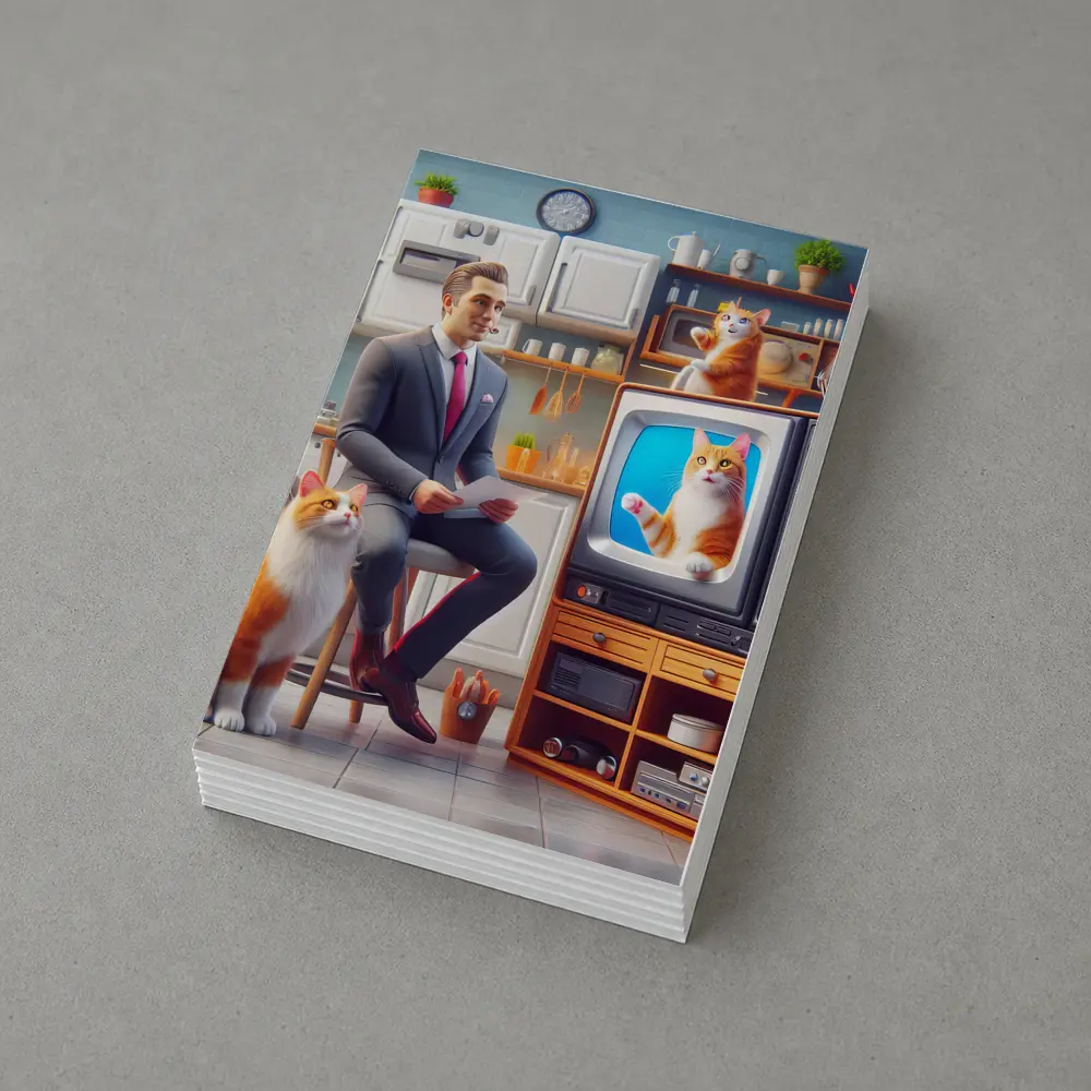 Ginger Cat Man Retro Kitchen Scene – Postcards