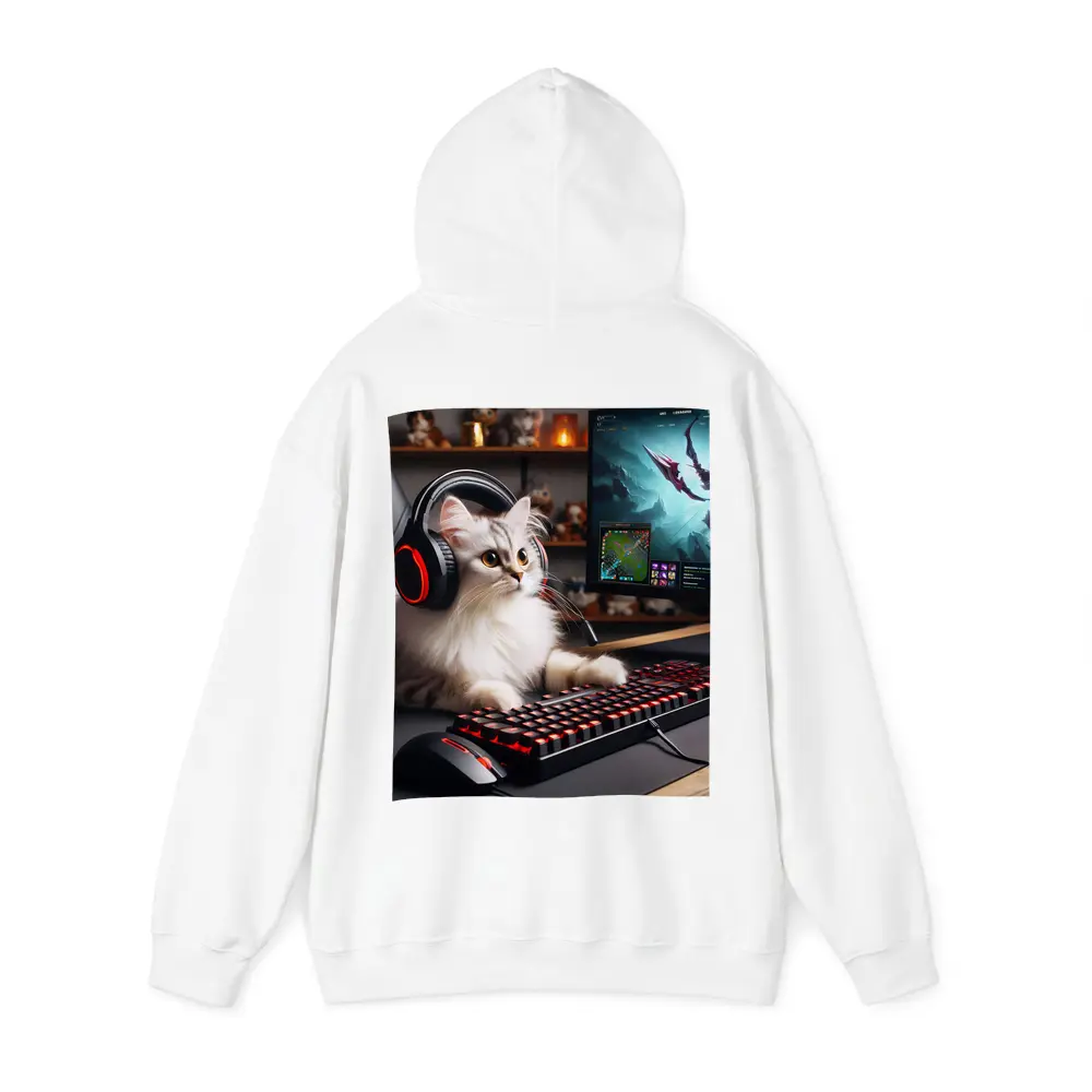Fluffy Cat Gaming Setup Red Keyboard – Hoodies