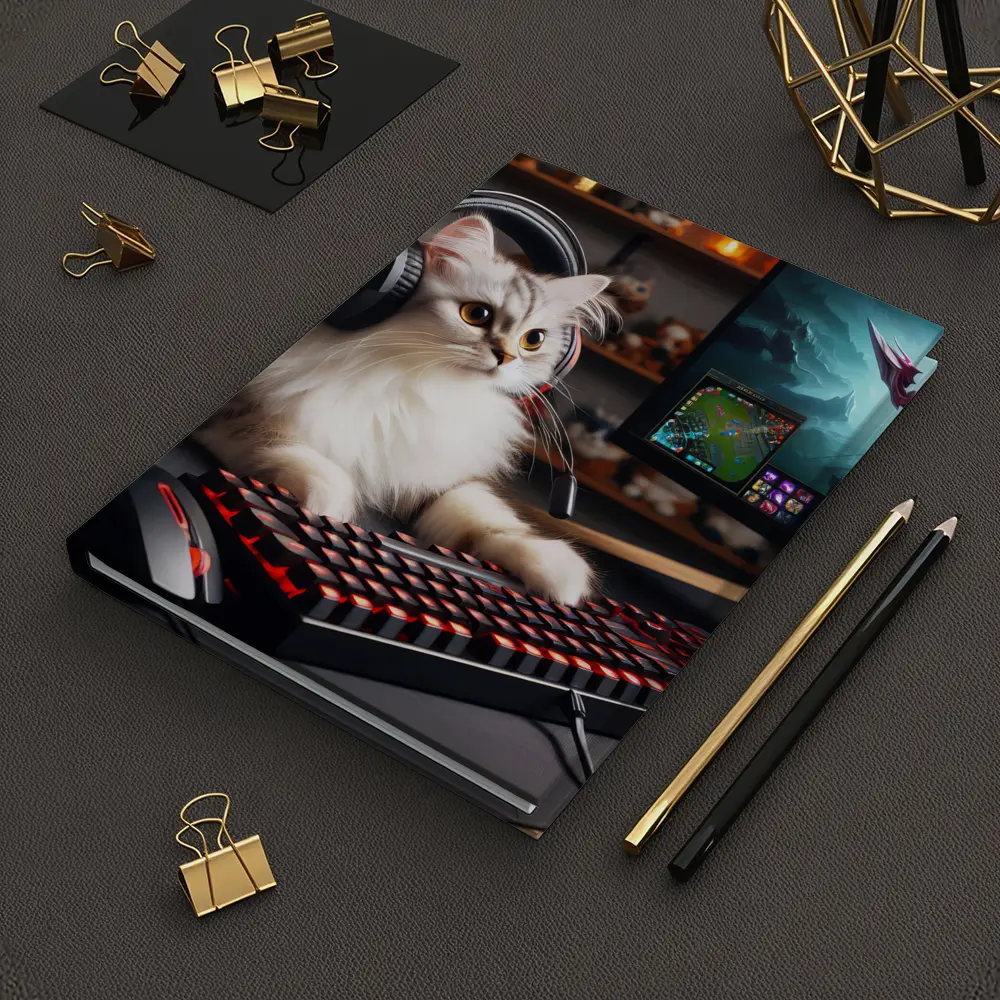 Fluffy Cat Gaming Setup Red Keyboard – Notebooks