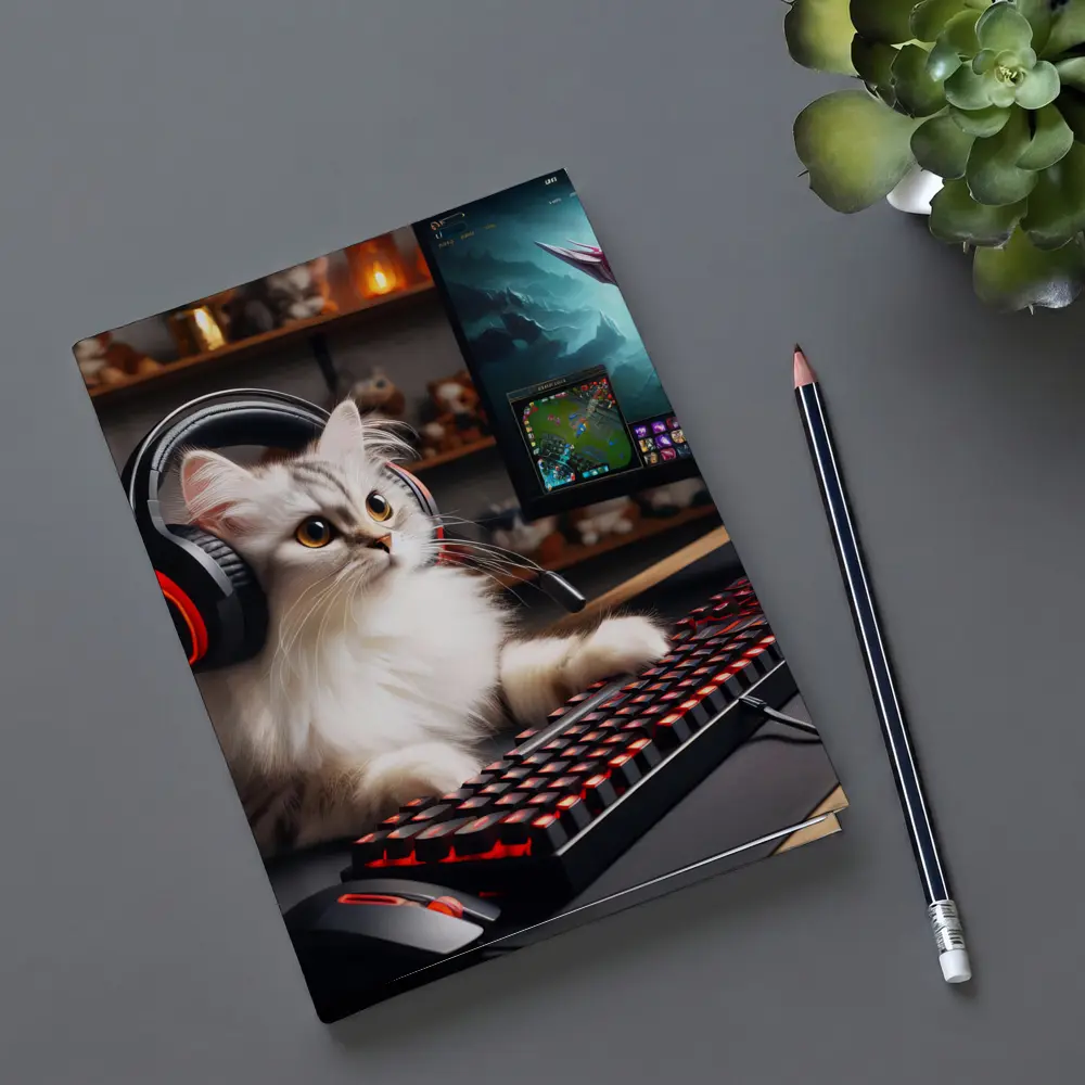 Fluffy Cat Gaming Setup Red Keyboard – Notebooks