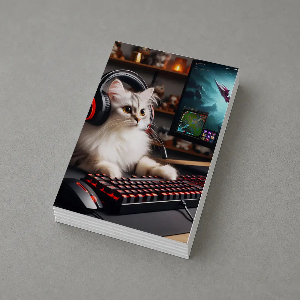 Fluffy Cat Gaming Setup Red Keyboard – Postcards