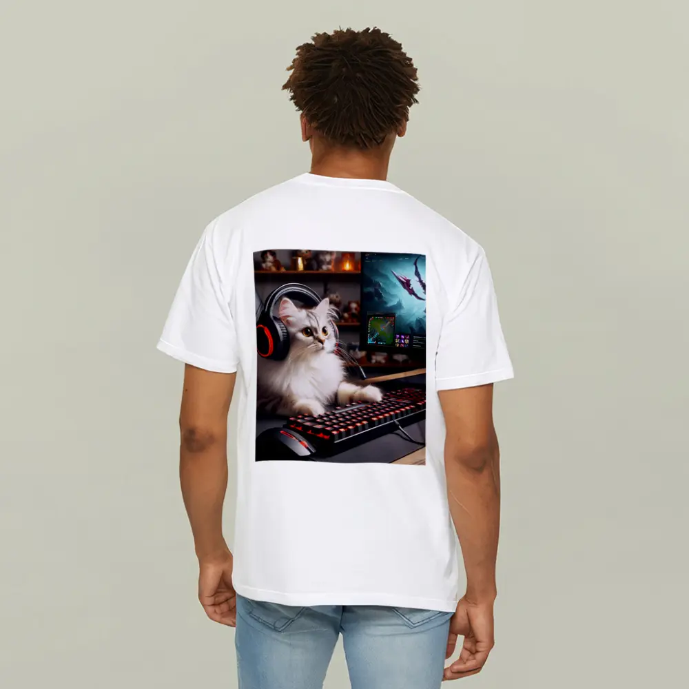 Fluffy Cat Gaming Setup Red Keyboard – T-Shirts