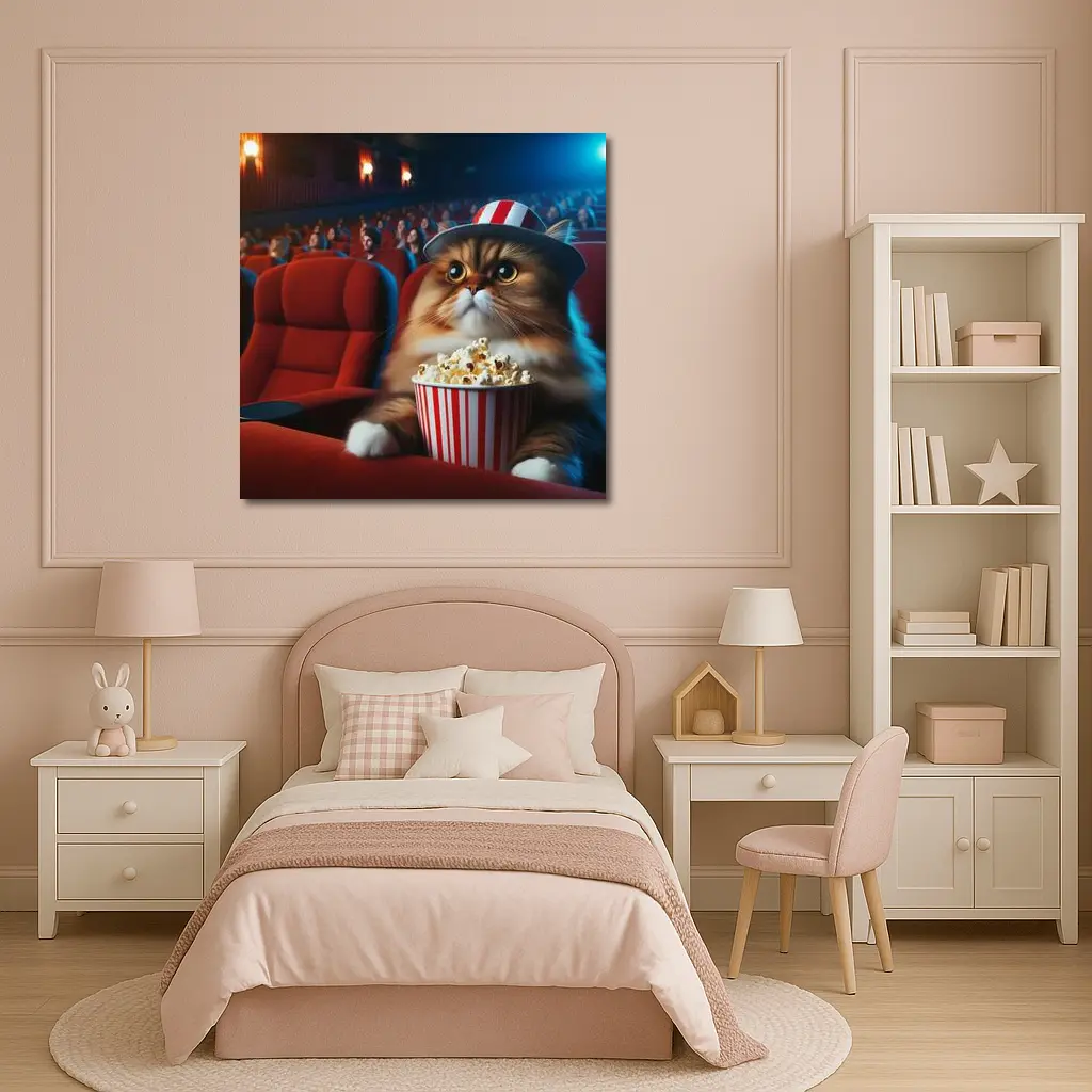 Fluffy Cat Watching Movie In Cinema – Wall Art