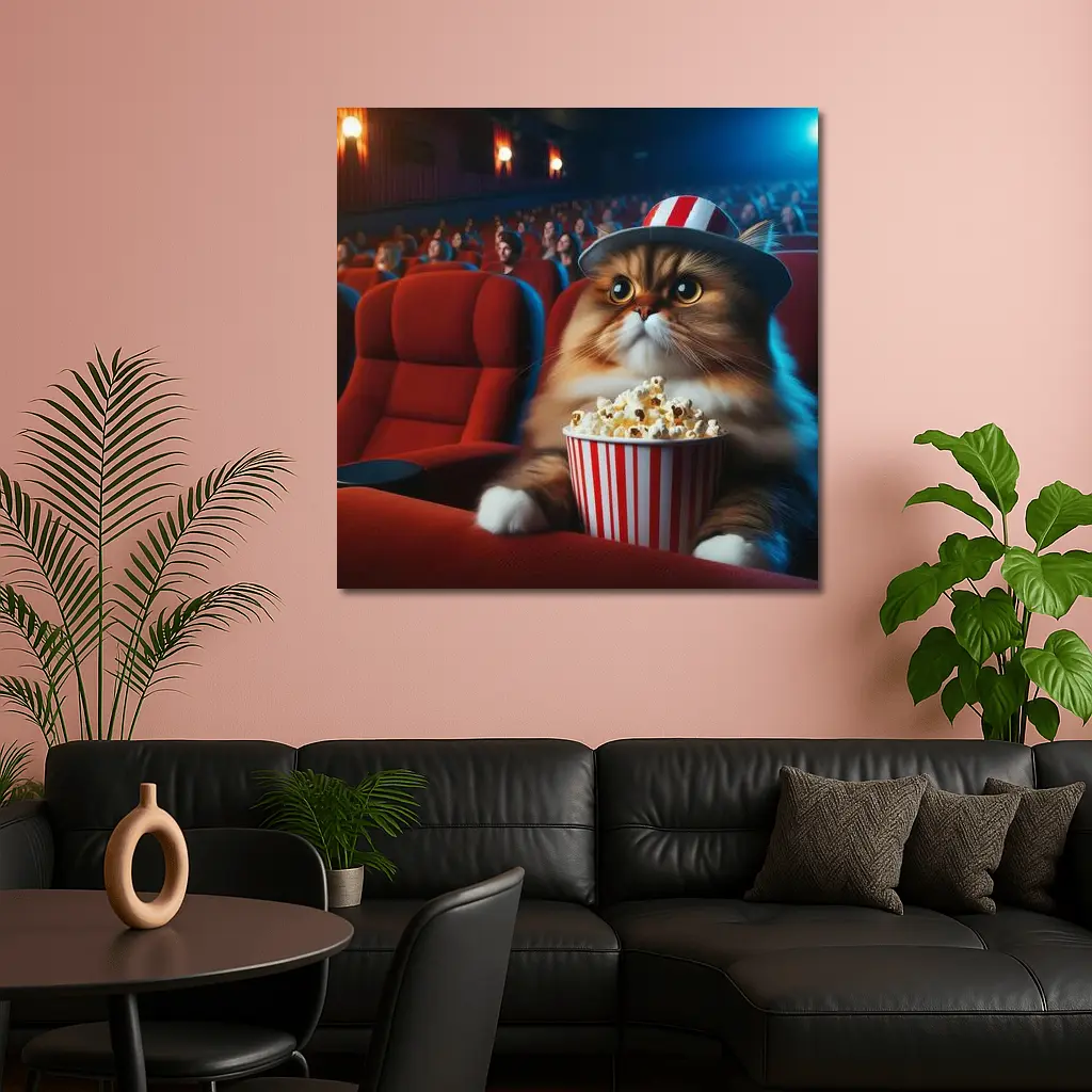 Fluffy Cat Watching Movie In Cinema – Wall Art
