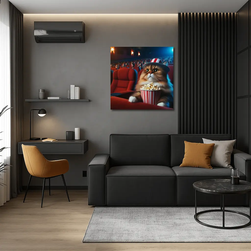 Fluffy Cat Watching Movie In Cinema – Wall Art
