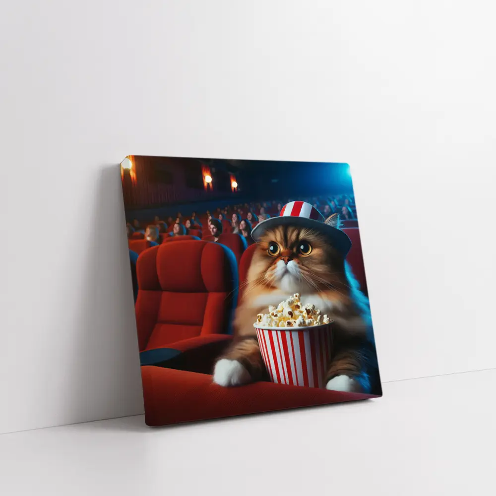 Fluffy Cat Watching Movie In Cinema – Wall Art
